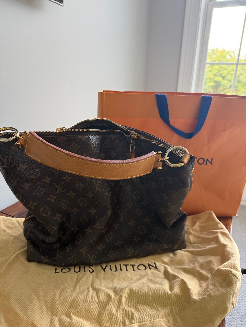 Louis Vuitton Monogram Canvas Shoulder Bag with Tan Leather Trim